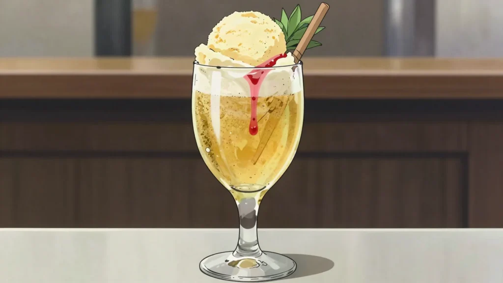 Terremoto, young pipeño wine with pineapple ice cream; the 'earthquake', Chile cocktail, anime style
