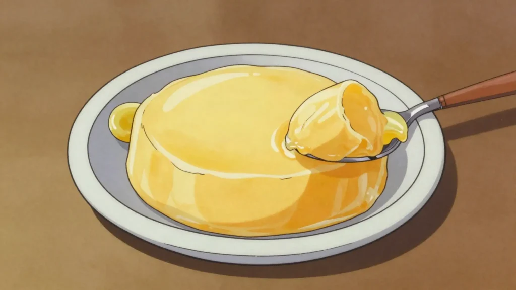 Tesmi, clarified butter steeped with garlic, ginger, korarima and fenugreek, stirred, Eritrea sauce & condiment, anime style