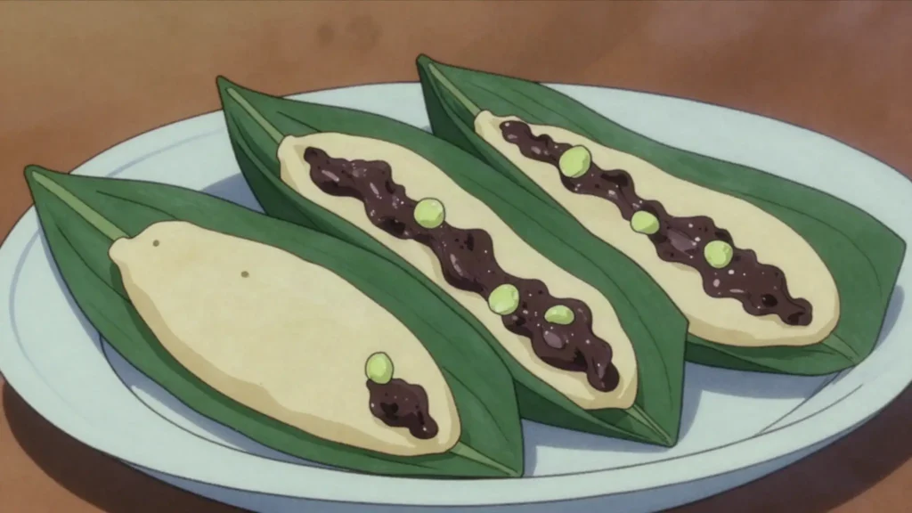 Ticucos, small corn tamales filled with mashed beans and loroco flower buds, Honduras snack, anime style