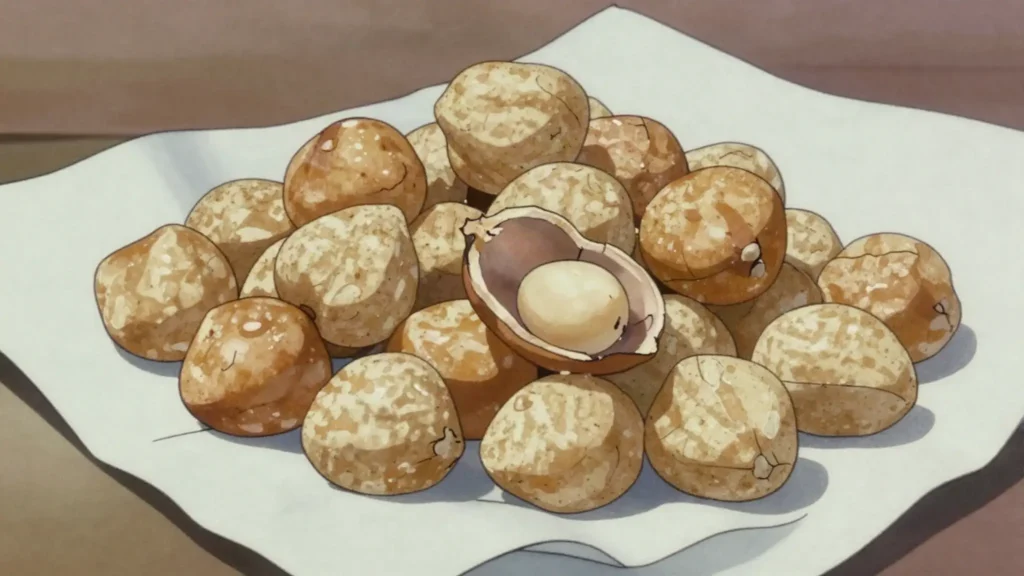 Tindlubu, bambara groundnuts boiled in their shells and eaten warm, Eswatini snack, anime style