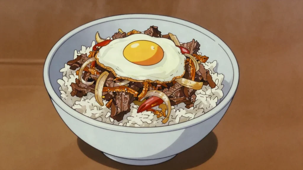 Tinned Corned Beef, imported corned beef fried with onion and rice, a mainstay of the modern diet, Nauru main, anime style
