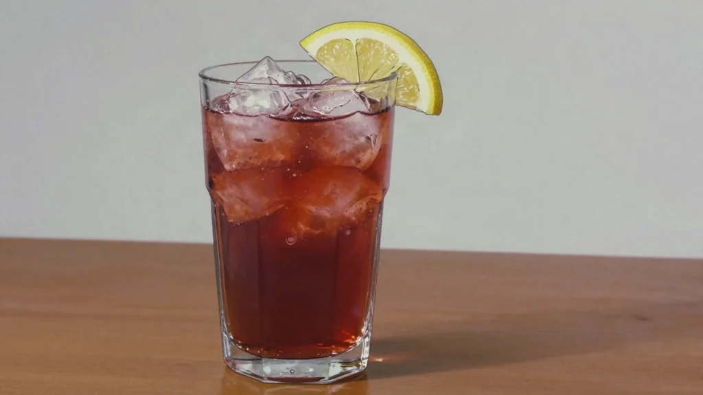Tinto de verano, red wine with fizzy lemon soda over plenty of ice; everyday summer refresher, Spain cocktail, anime style