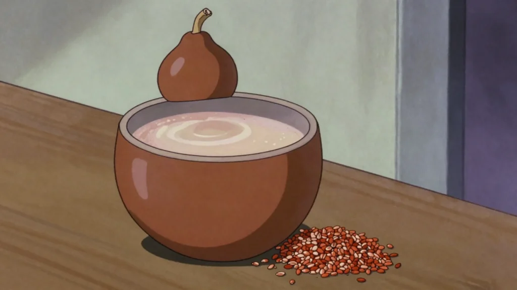 Togwa, lightly soured maize or millet gruel, drunk cool and unfiltered, Tanzania fermented & pickled, anime style
