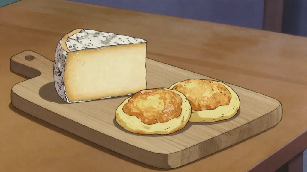 Tolminc, firm alpine cow's cheese from the Soča valley, nutty and sweet, Slovenia cheese & dairy, anime style