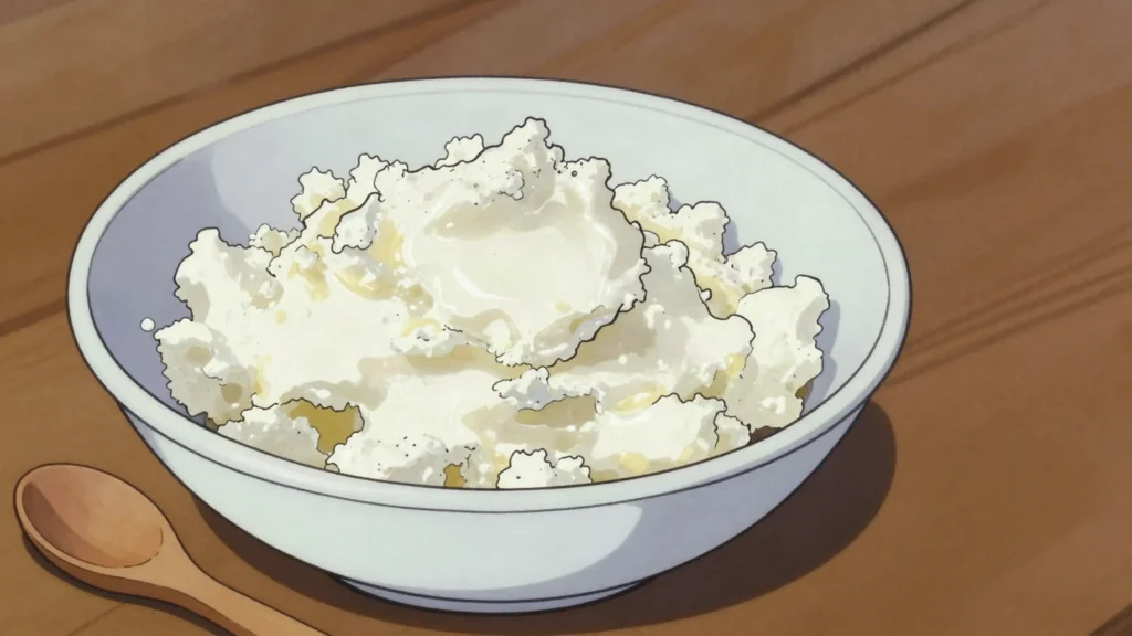 Topfen, fresh soured curd cheese used in strudel, dumplings and spreads, Austria cheese & dairy, anime style