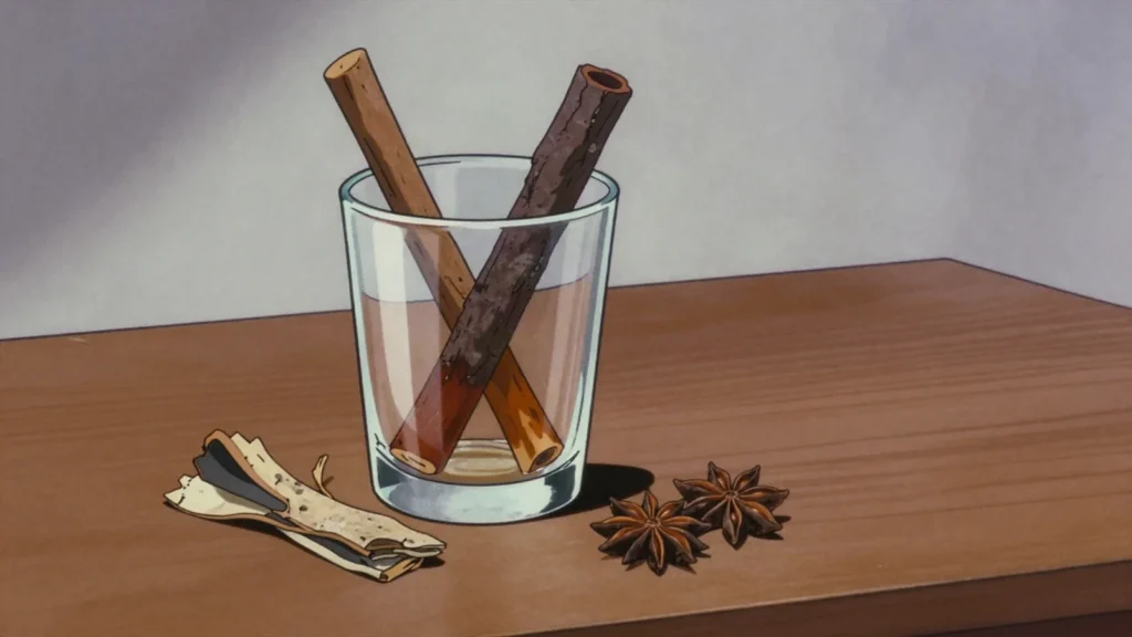 Tranpe, clairin steeped with bark, roots and spices, taken by the small glass, Haiti wine & spirit, anime style