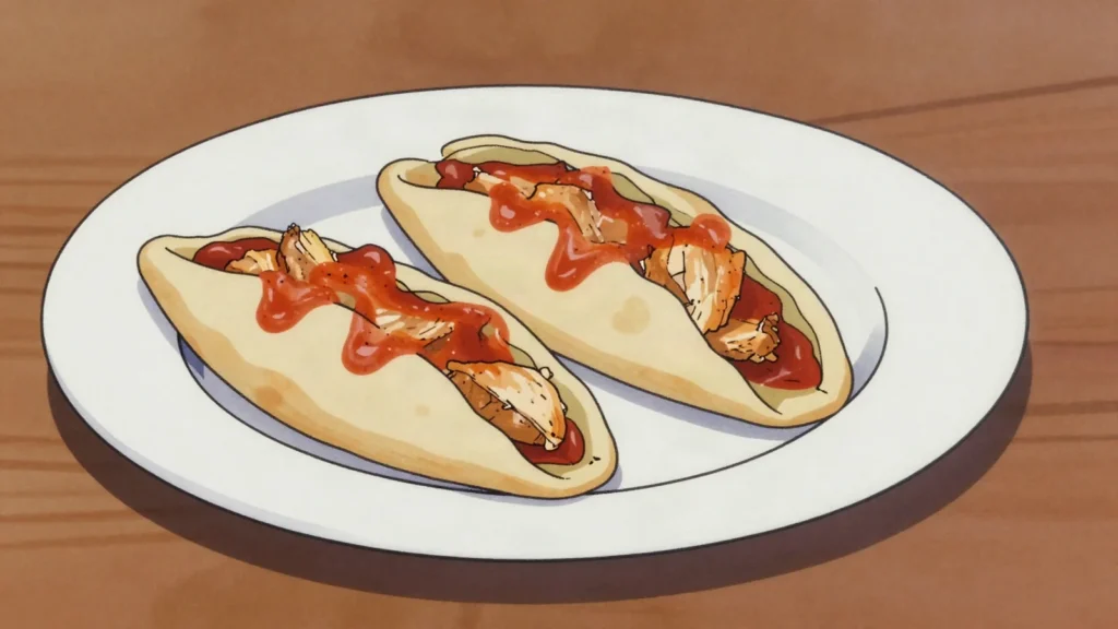 Trapizzino, triangular pizza-bread pocket stuffed with Roman stews like oxtail or, Vatican City street food, anime style