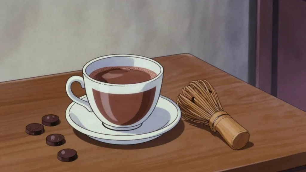 Tsokolate, thick hot chocolate whisked from cacao tablea, Philippines drink, anime style
