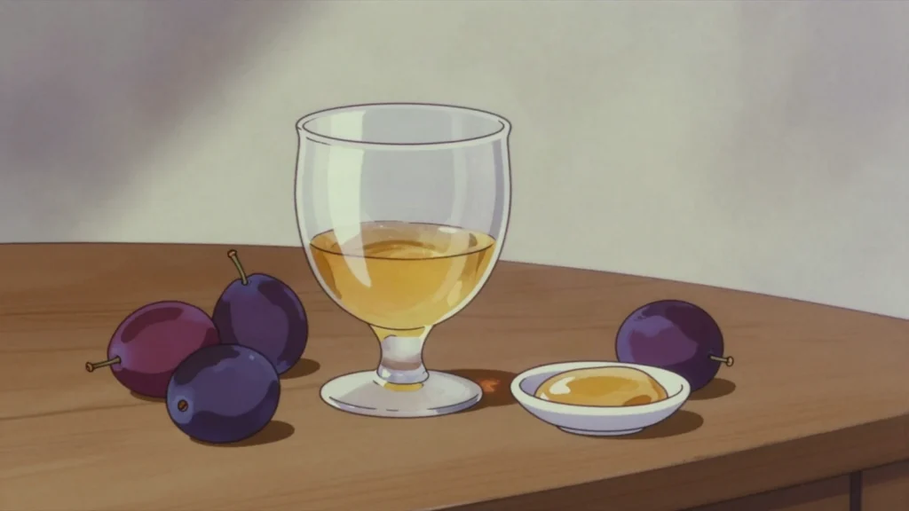 Țuică, plum brandy sipped before festive meals, Romania wine & spirit, anime style