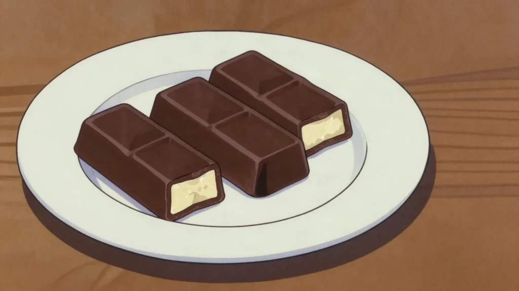 Túró Rudi, chocolate-coated bar of tangy curd cheese, sold chilled, Hungary cheese & dairy, anime style