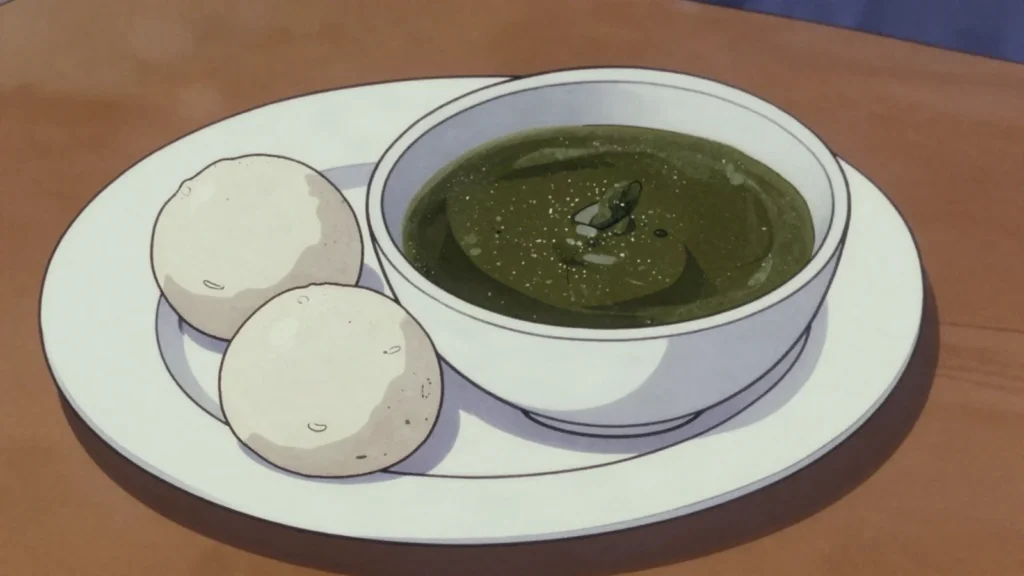 Tuwo shinkafa, soft northern rice swallow for miyan kuka and other soups, Nigeria main, anime style