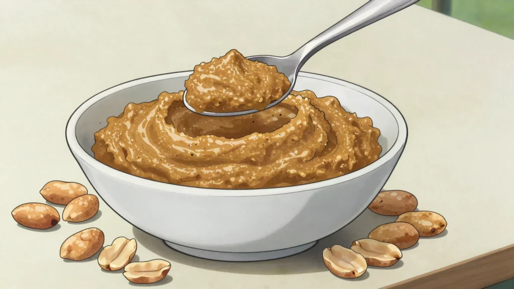 Ubunyobwa, groundnut paste stirred into greens, fish or cassava leaves, Rwanda sauce & condiment, anime style