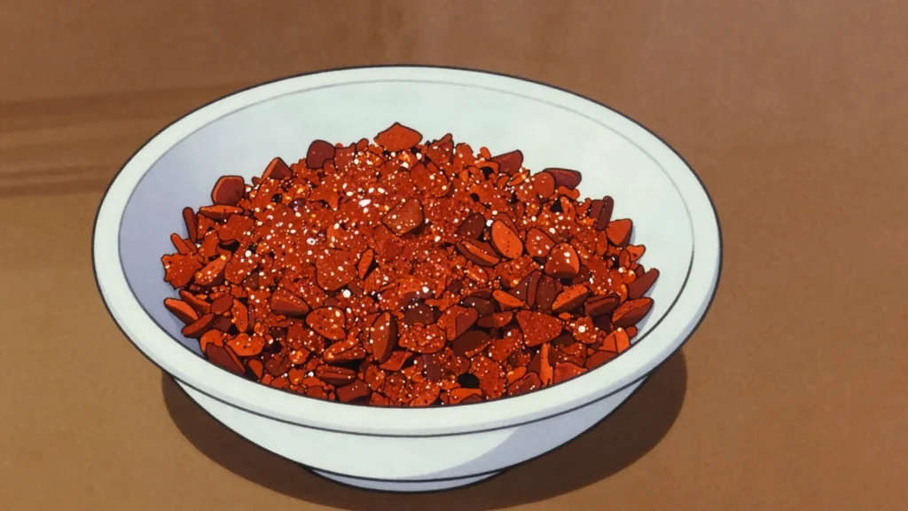 Ubuyu, baobab seeds rolled in red sugar syrup with chilli and cardamom, Tanzania snack, anime style