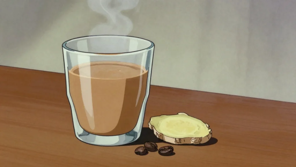 Ugandan coffee, robusta from the Lake Victoria basin, heavy-bodied and chocolatey, Uganda drink, anime style