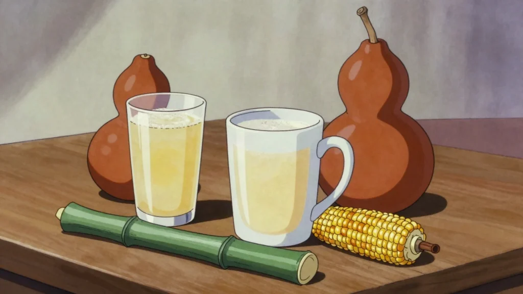 Ulanzi, sweet fizzy wine from bamboo sap, tapped fresh in the rainy season, Tanzania wine & spirit, anime style