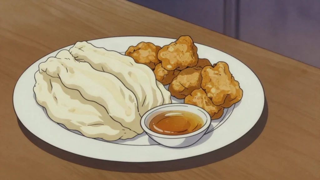 Urum, thick clotted cream skimmed off slowly simmered milk, spread on fried bread, Mongolia cheese & dairy, anime style