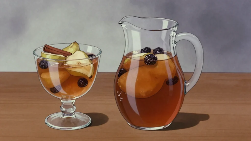 Uzvar, smoky dried-fruit compote for feast days, Ukraine drink, anime style