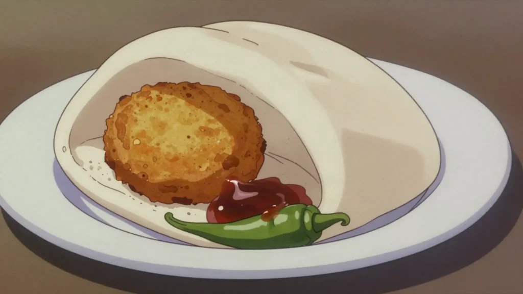 Vada Pav, mumbai bun with fried potato fritter and garlic chutney, India street food, anime style