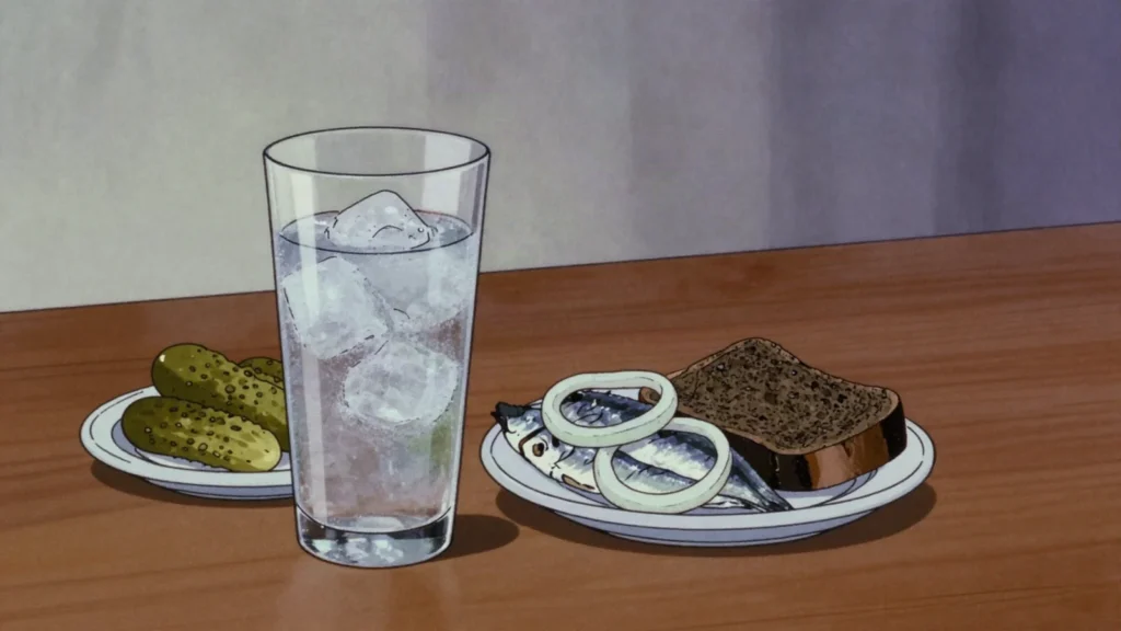 Vodka, the national spirit, downed with zakuski toasts, Russia wine & spirit, anime style