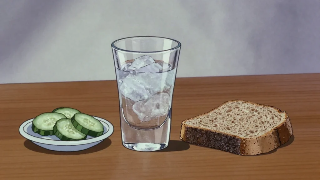 Wódka, clear rye or potato spirit drunk ice cold in one gulp with food, Poland wine & spirit, anime style