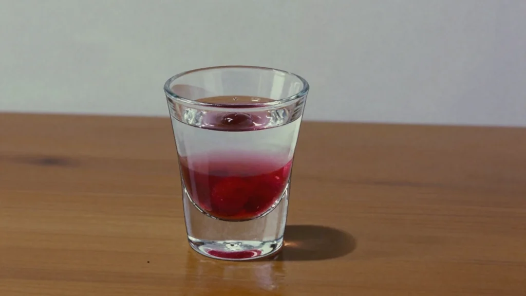 Wściekły pies, layered shot of vodka, raspberry syrup and Tabasco, Poland cocktail, anime style