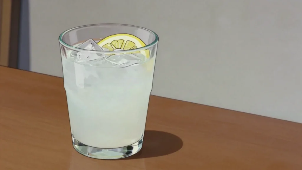 Yogurt Soju, soju shaken with Yakult drinking yoghurt and lemon-lime soda; sweet and, South Korea cocktail, anime style
