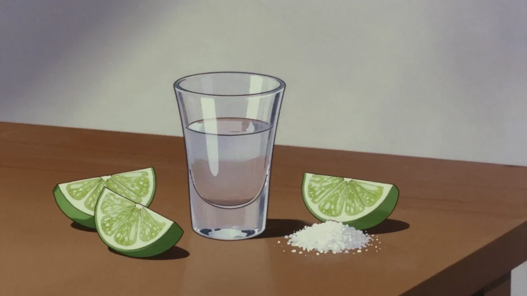 Yuscarán, clear cane aguardiente drunk neat in shots, Honduras wine & spirit, anime style