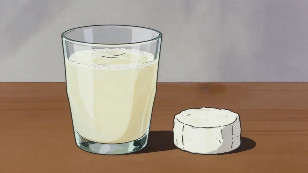 Žinčica, sour whey drink left from sheep cheese making, drunk warm or cold, Slovakia drink, anime style