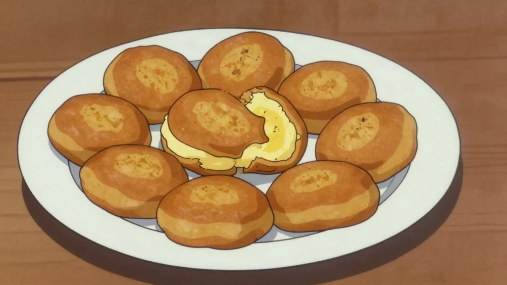 Zitumbuwa, banana fritters of mashed banana and rice flour, Malawi snack, anime style