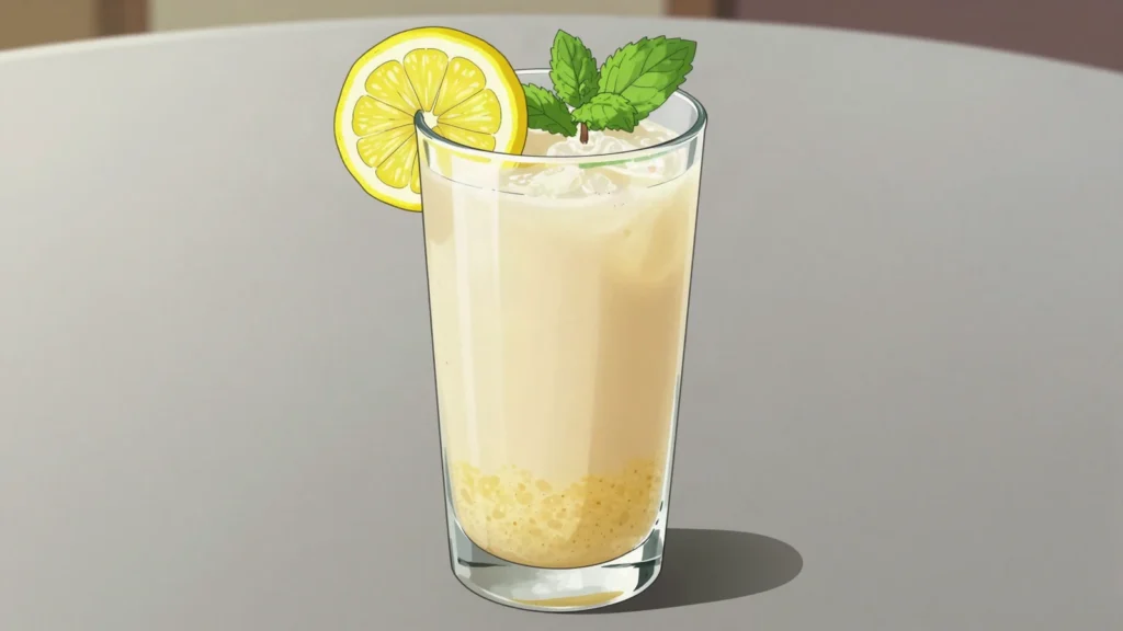 Zoom-koom, millet-flour water with ginger, tamarind and lemon; welcome drink, Burkina Faso drink, anime style