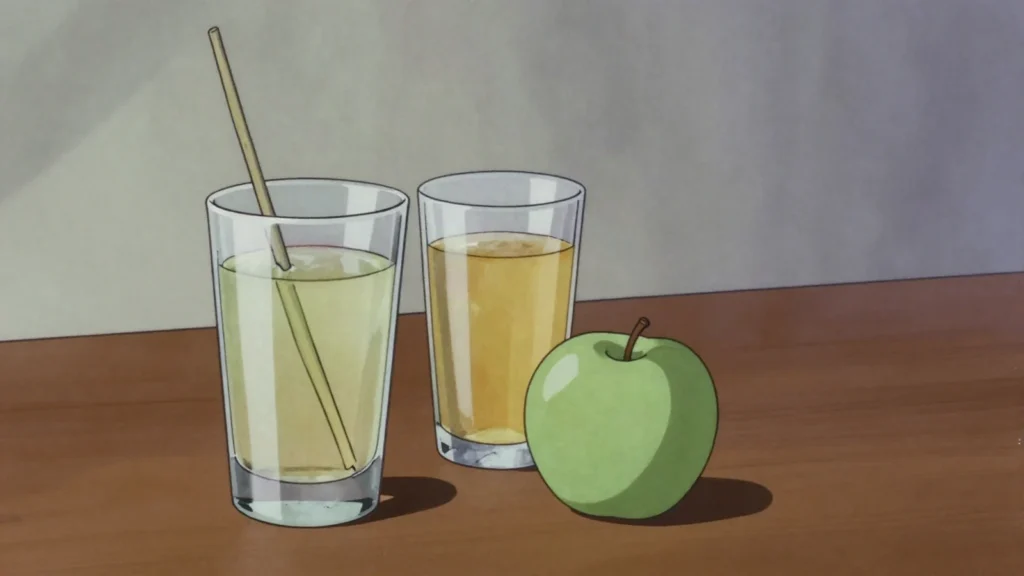 Żubrówka, pale green vodka with a blade of bison grass, drunk with apple juice, Poland wine & spirit, anime style